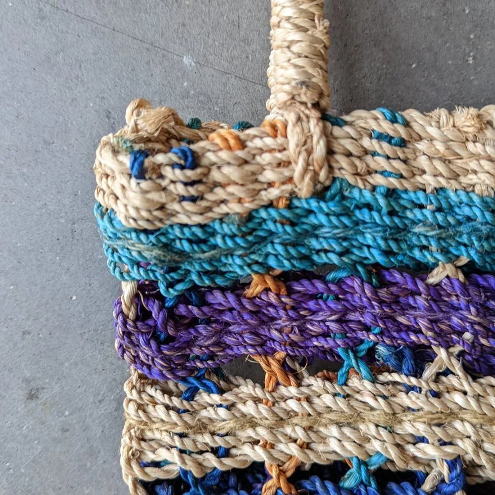 Vintage Colorful Stripe Woven Wicker Straw Mini Tote Raffia Bag
